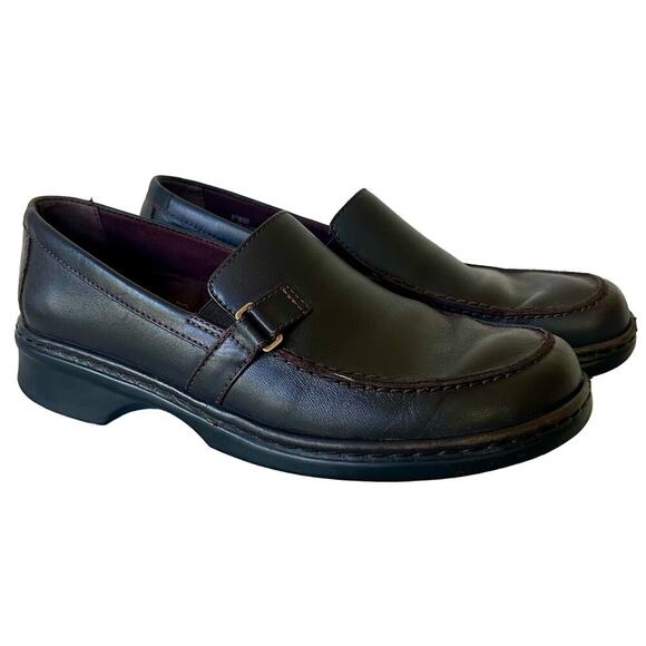 Clarks Shoes - Clark’s slip on loafers leather side buckle minimalist comfort brown shoes 7.5